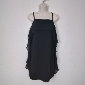 DKNY Black Chiffon Layered Cocktail Dress‎ Size 6 Spaghetti Strap Sleeveless